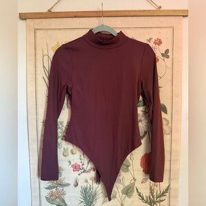 Girlfriend collective Vivienne dark purple ribbed long sleeve mockneck bodysuit